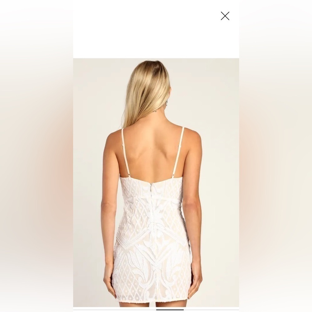 Lulus-NWT size XL/size 14 “Yours To Keep” Beige/White Sequin Mini Dress Back zip - Picture 9 of 17